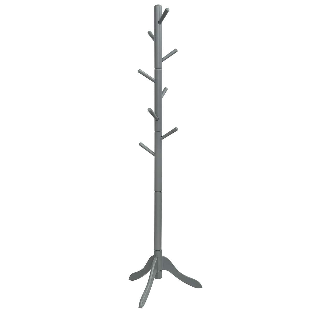 Tangkula Adjustable Height Wooden Tree Coat Rack with 8 Hooks