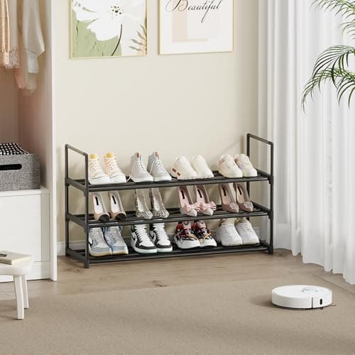 Sturdy 3-Tier Metal Shoe Organizer, Adjustable Height, Perfect for Front Door & Closet (S)