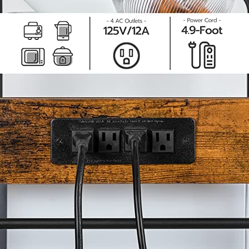 HOOBRO 7-Tier Brown Bakers Rack with Power Outlet & Hooks, Microwave Stand