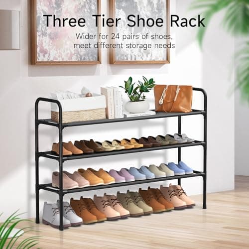 Black Barsone 3-Tier Shoe Organizer for Closet and Entryway