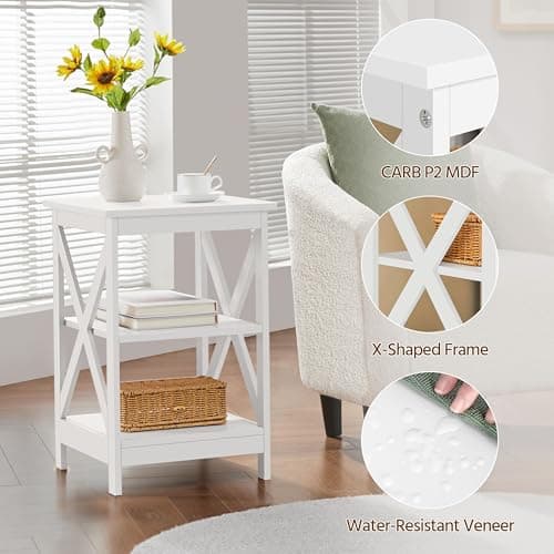 Yaheetech 3-Tier Living Room End Table with Storage, White