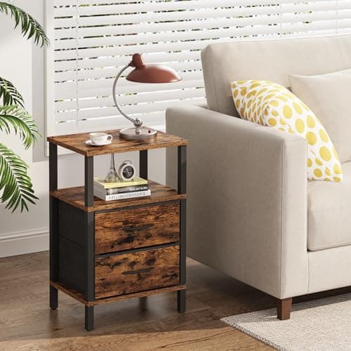 TUTOTAK Brown End Table with Cloth Drawer - Set of 2 TB01BB066