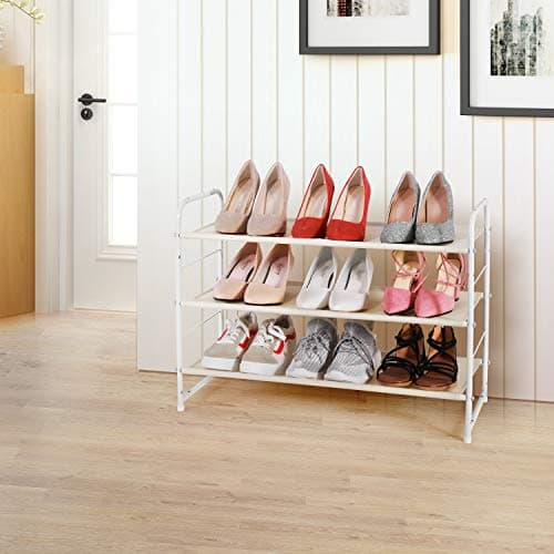 White 3-Tier Expandable Fabric Shoe Storage Organizer