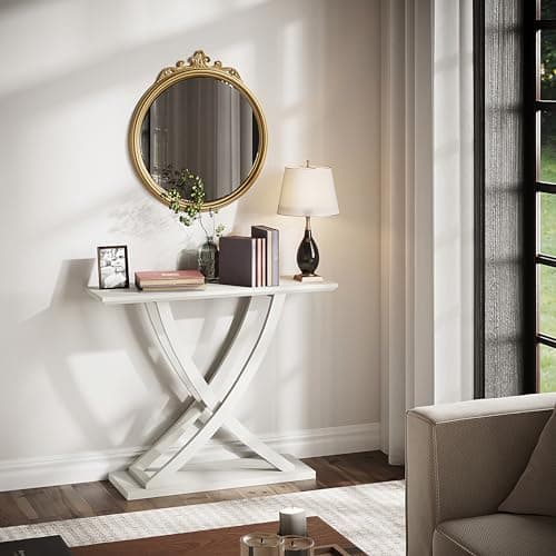 ChooChoo White Wood Console Table with Storage for Hall and Living Room