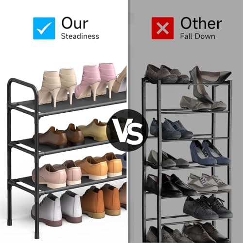 Black Barsone 3-Tier Shoe Organizer for Closet and Entryway