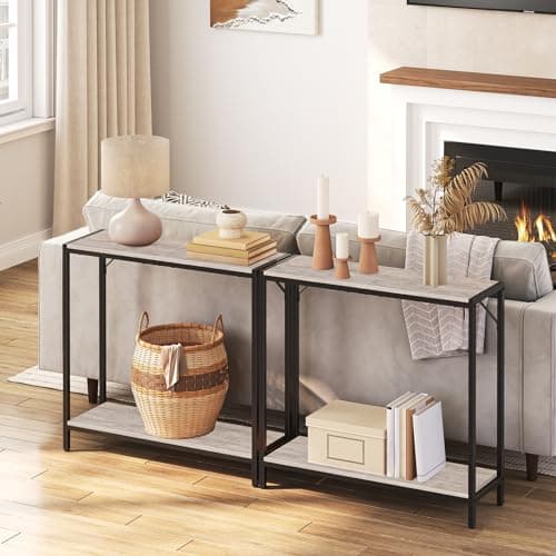 Stylish Greige and Black 2-Tier Console Table for Living Room Entryway CTHG27601