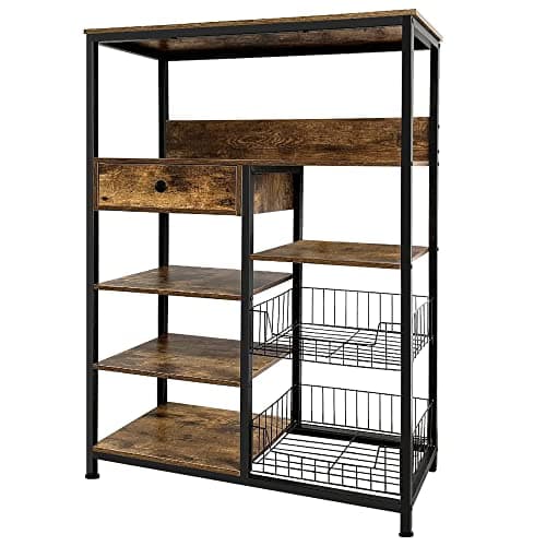 Rustic Brown 5-Tier Baker's Rack for Spices, Pots & Pans