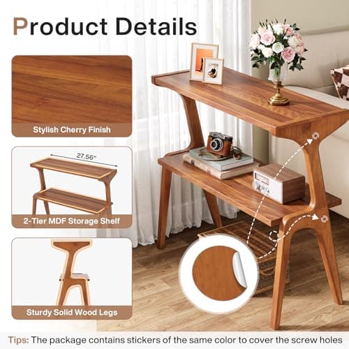 Tribesigns Walnut Narrow End Table with Storage, 2-Tier Living Room Side Table