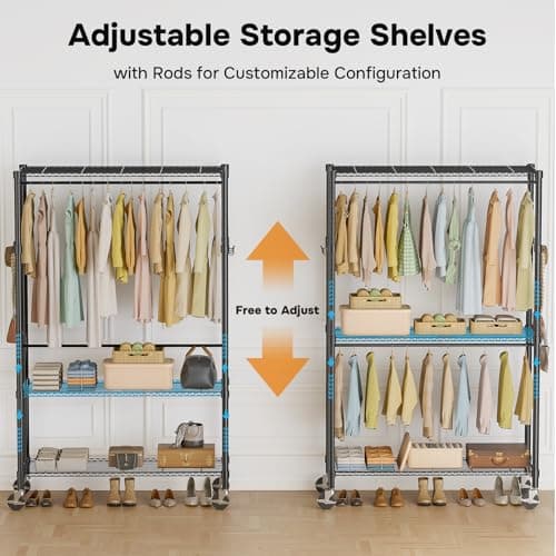 Heavy Duty 3-Shelf Rolling Clothes Rack, Black