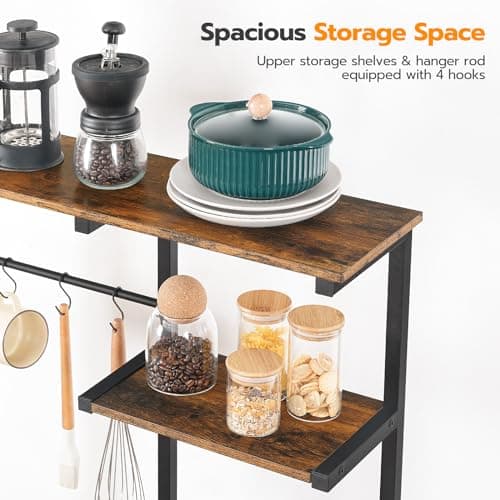 HOOBRO 6-Tier Bakers Rack with Power Outlet & LED Light, Rustic Brown & Black BF64UDHB01