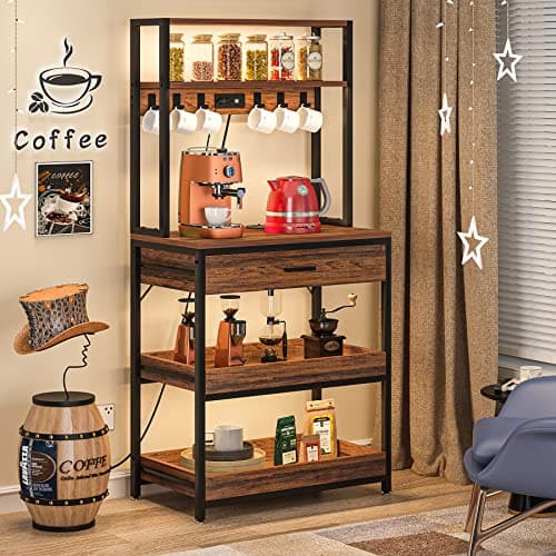 Tribesigns Rustic Brown 5-Tier Bakers Rack with Power Outlets & Hooks