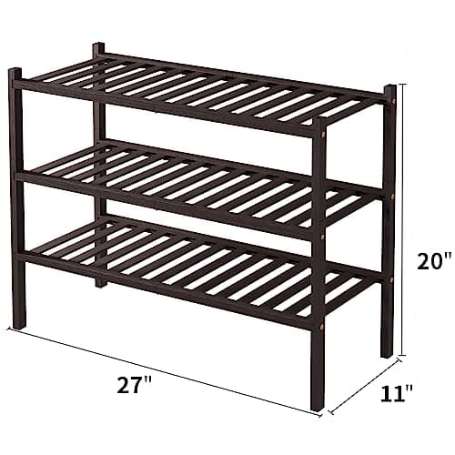 Bamboo 3-Tier Shoe Rack for Small Spaces (Brown)