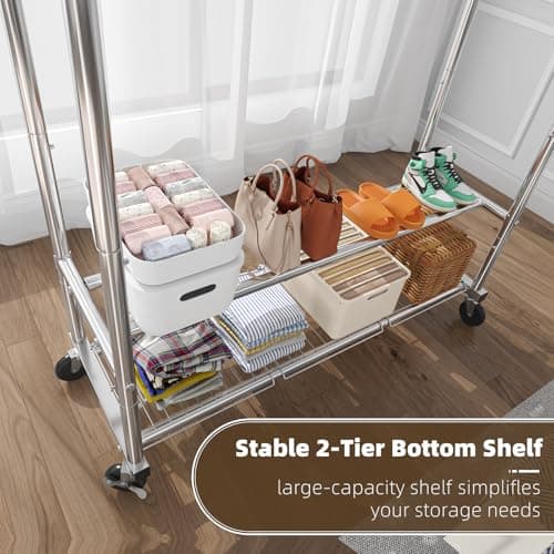 Heavy Duty Rolling Garment Rack, 620 LBS Load, Chrome Finish