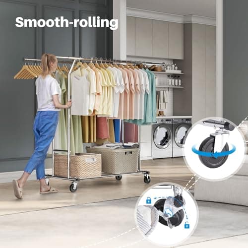 HOKEEPER Heavy Duty Rolling Clothing Rack with Adjustable Shelves