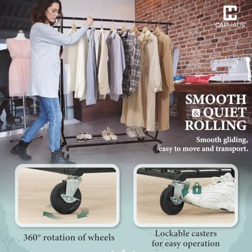 CAPHAUS Heavy Duty Rolling Clothes Rack, 660LBS Capacity, Black