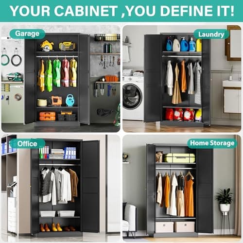 SISESOL Black Metal Wardrobe Closet with Adjustable Shelves