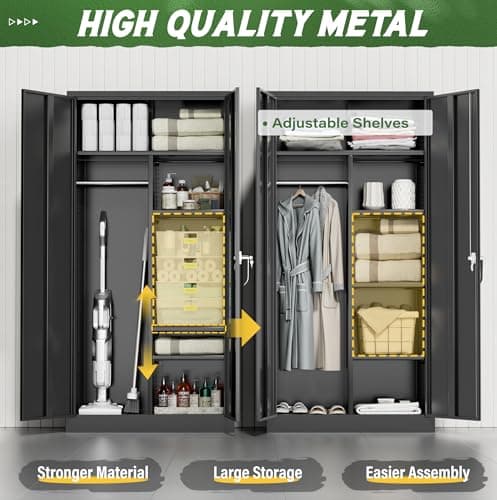 Greenvelly Black Metal Wardrobe Closet with Doors & Shelves