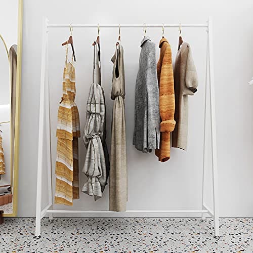 DR.IRON Modern White Hanging Rack, 47''L, Free Standing, Ideal for Retail & Laundry Rooms