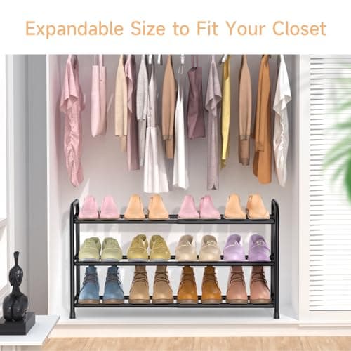 Black 3-Tier Expandable Shoe Rack, Closet and Entryway Storage
