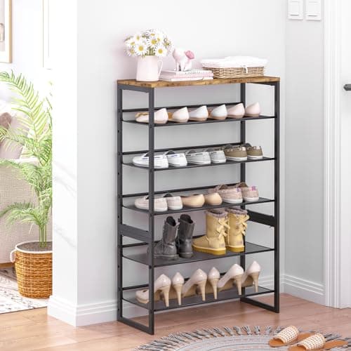 Garden 4 You 6-Tier Shoe Storage Rack, Brown Wooden Top, Large Capacity