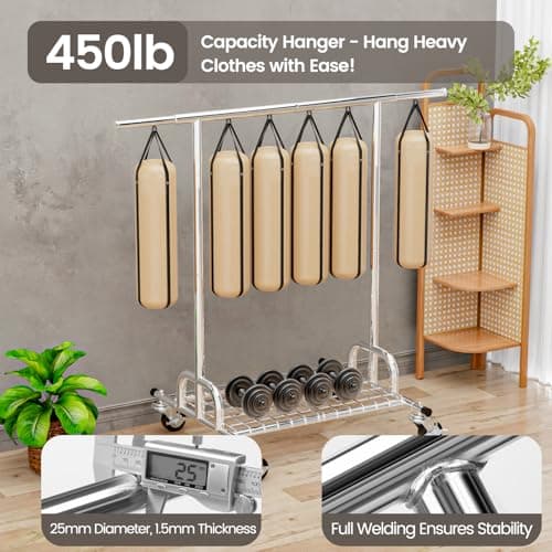 Heavy Duty 450 lbs Clothing Rack with Shelves, Lockable Wheels, Portable Garment Rack