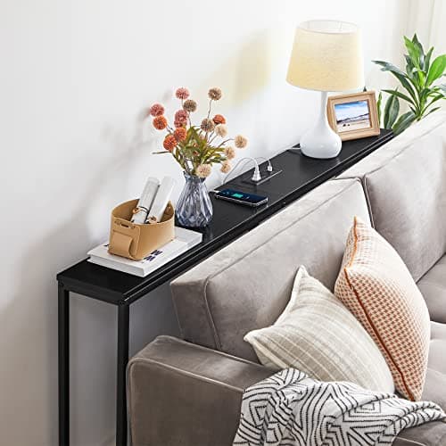 Black Industrial Console Table with USB Ports CTHB18E01