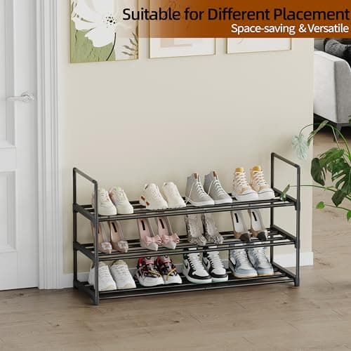 Sturdy 3-Tier Metal Shoe Organizer, Adjustable Height, Perfect for Front Door & Closet (S)