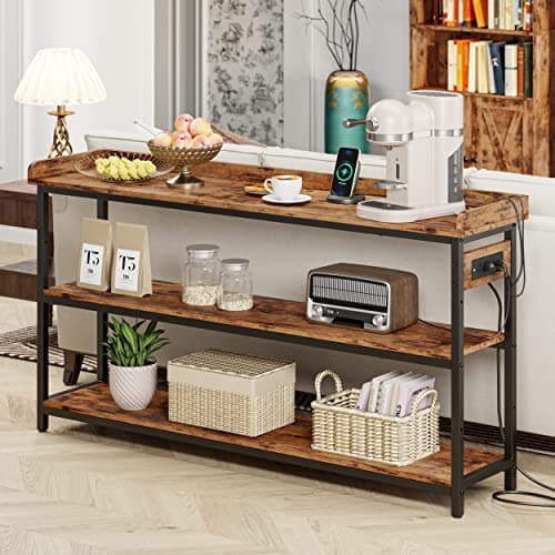 Rustic Brown IronCK Console Table, Height Adjustable for Living Room, Entryway, 55"