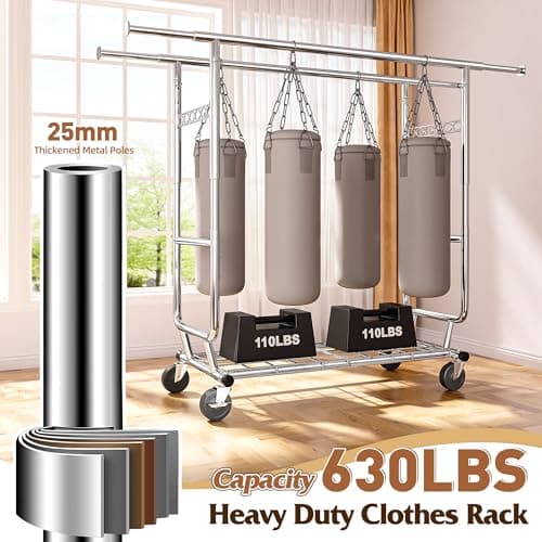 Raybee Heavy Duty Rolling Clothes Rack 630 LBS, Adjustable & Commercial Grade