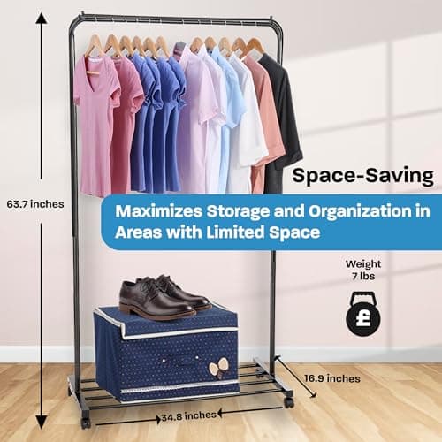 Heavy Duty Metal Clothing Rack with Sturdy Wheels (450 lb Capacity)