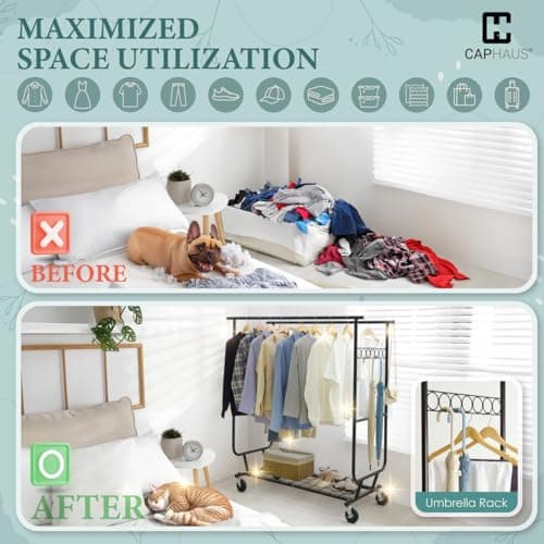 CAPHAUS Heavy Duty Rolling Clothes Rack, 660LBS Capacity, Black