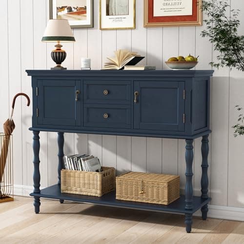 Black Retro ARTPOWER Console Table with 2 Drawers & Cabinets