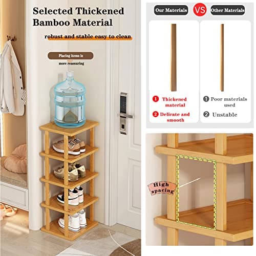 Bamboo Tall Narrow Shoe Rack for Small Spaces - Closet, Entryway, and More