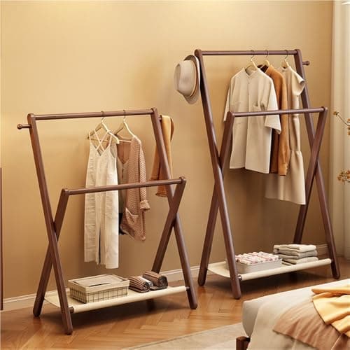 White Foldable Solid Wood Double Rod Clothes Hanger, 81.5cmStorage Rack
