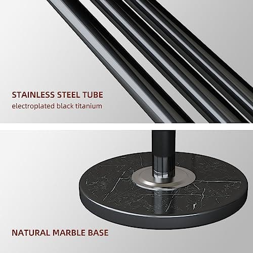 Black Freestanding Metal Coat Rack with 12 Hooks & Natural Marble Base