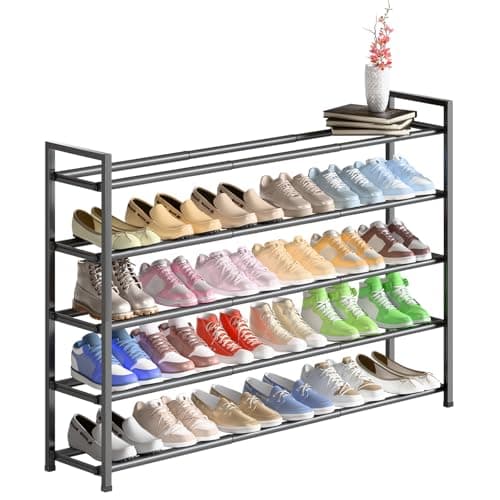 Sturdy White Metal 4-Tier 18"-44" Adjustable Shoe Rack, Stores 20-24 Pairs