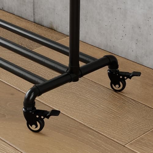 Heavy Duty Black Industrial Pipe Clothing Rack with Bottom Shelf