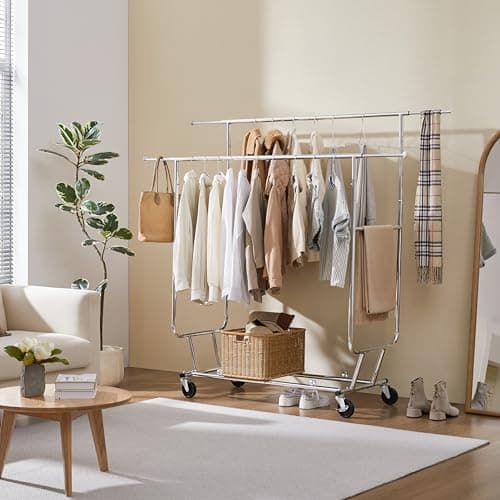 Yaheetech Heavy Duty Double Rail Rolling Clothes Rack, 74" L × 21.5" W × 65" H