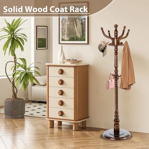 Modern Solid Wooden Coat Rack, 11 Hooks, Natural Birch, 330 lbs Capacity