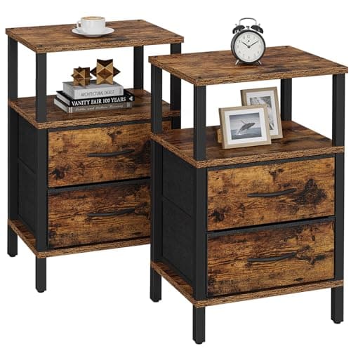 TUTOTAK Brown End Table with Cloth Drawer - Set of 2 TB01BB066
