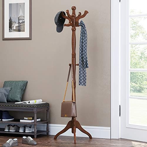 VASAGLE Free-Standing Coat Rack with 11 Hooks, Dark Walnut Base URCR05WN