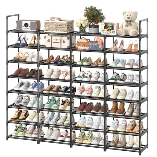 Tall Shoe Organizer Shelf 8 Tier Holds 64 Pairs, Black & DIY Style