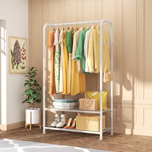 SINGAYE Heavy Duty Portable Clothes Rack with Shelves White