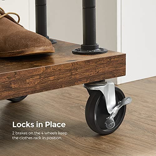 VASAGLE Rolling Garment Rack with Shelf, Heavy-Duty Rustic Brown and Black URGR110B01