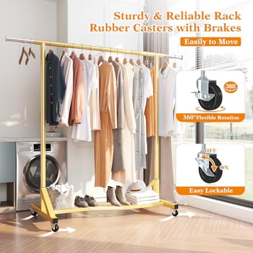 Raybee 77" Gold Heavy Duty Rolling Clothes Rack