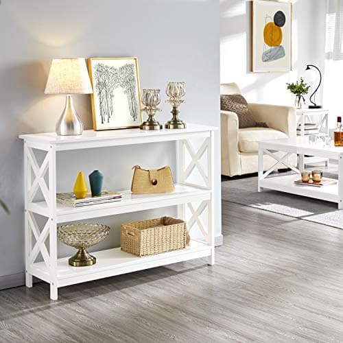 Yaheetech White Narrow Console Table with 3 Shelves for Hallway Living Room
