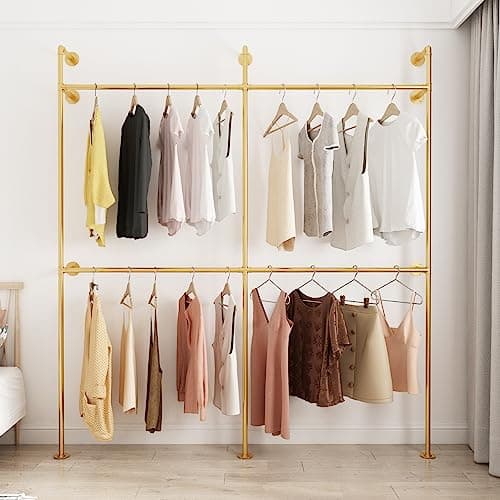 ORSENIGO Heavy Duty Double Rod Clothes Rack, Gold