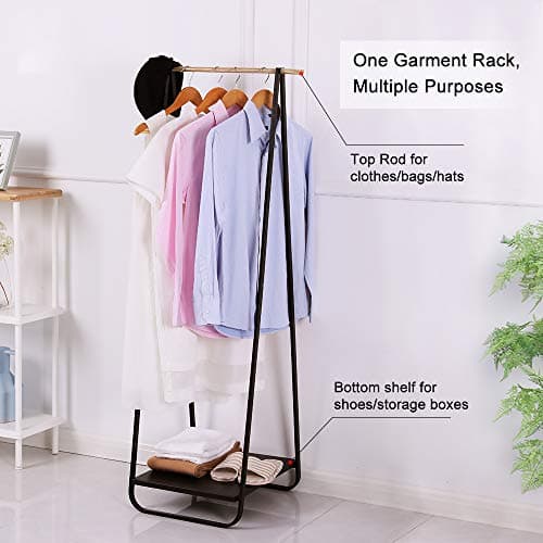 JEFEE Compact 1-Tier Clothes Rack with Shelf, Black