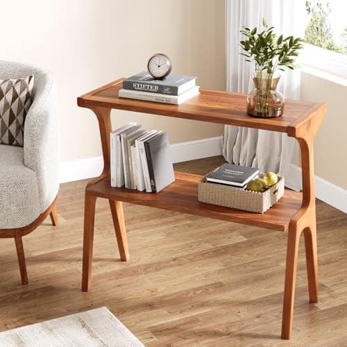 Tribesigns Walnut Narrow End Table with Storage, 2-Tier Living Room Side Table