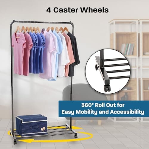 Heavy Duty Metal Clothing Rack with Sturdy Wheels (450 lb Capacity)